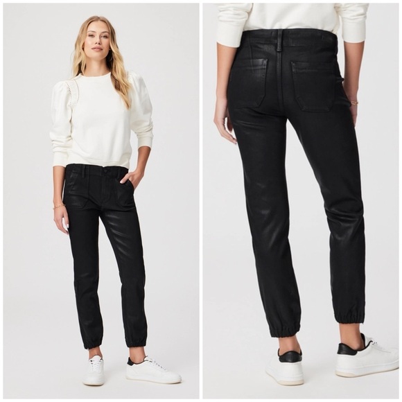 Paige Mayslie Joggers Black Fog Lux Coated Size 26 - Picture 1 of 10
